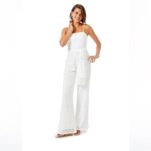 NWT Lilly Pulitzer Resort White Corded Geo Lace Bridal Wide Leg Nila Jumpsuit